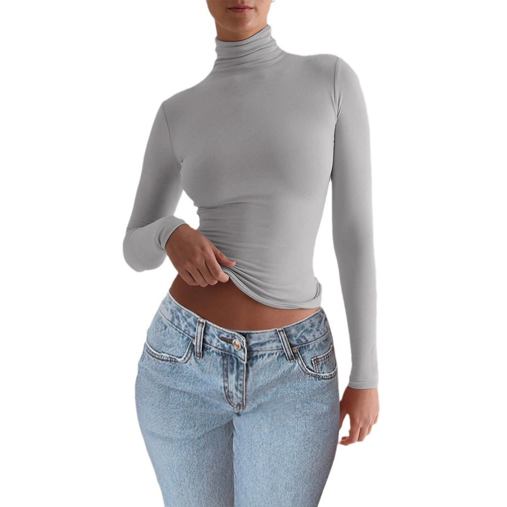 Y2K Slim Turtleneck T-shirt Fashion Casual Long-sleeved Pullover Tight Top Women's Clothing