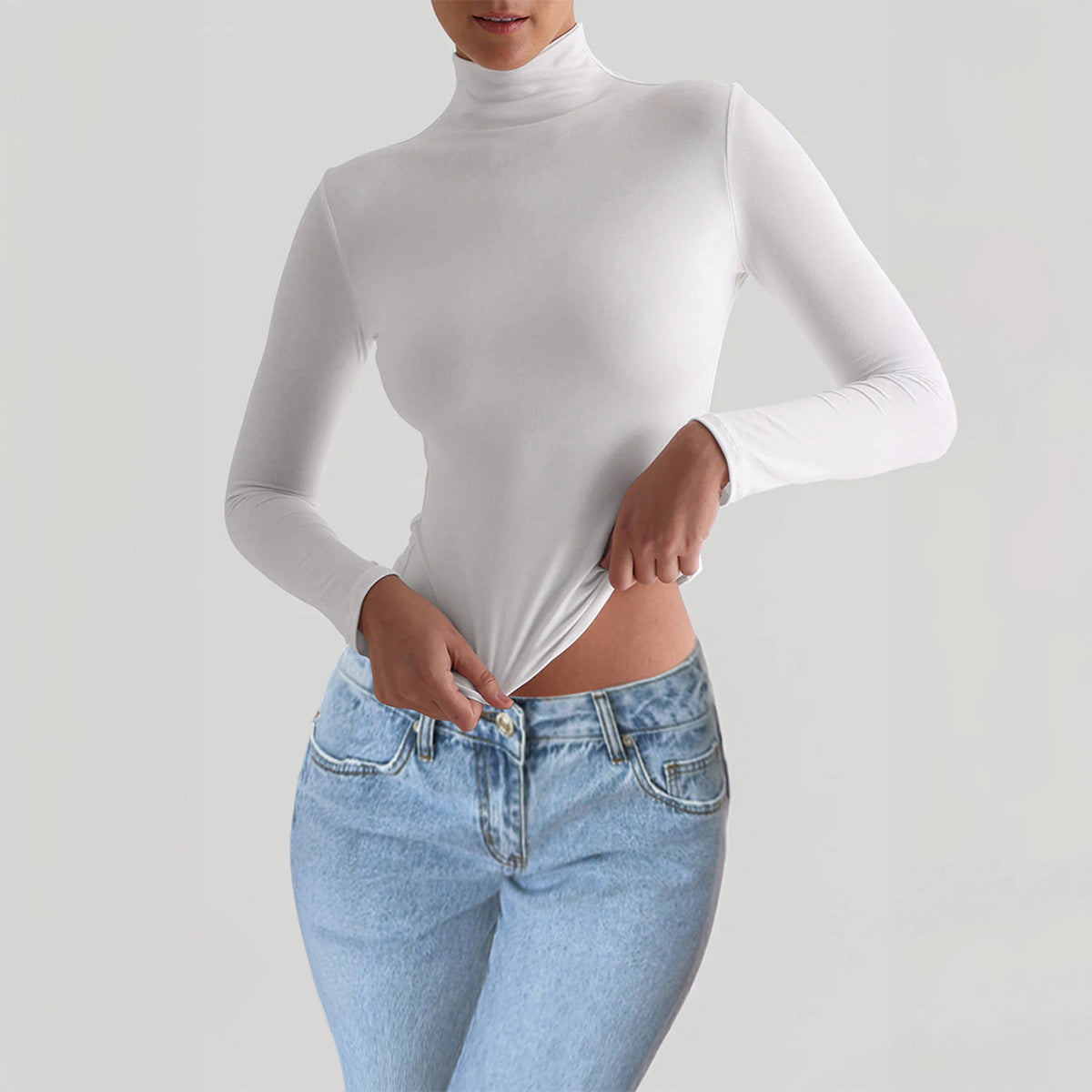 Y2K Slim Turtleneck T-shirt Fashion Casual Long-sleeved Pullover Tight Top Women's Clothing